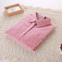 2017 autumn dress, new Korean version of self-cultivation long sleeve shirt, stripe occupation show thin cotton shirt blouse S no thorns, no thorns, no itching Pink