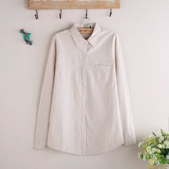 2017 autumn dress, new Korean version of self-cultivation long sleeve shirt, stripe occupation show thin cotton shirt blouse S no thorns, no thorns, no itching Beige