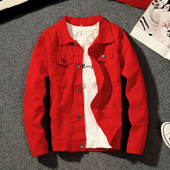 Men's denim jacket with a red net red jeans - Reds gown guy social spirit of students S gules