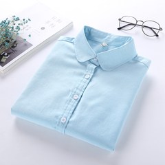 2017 autumn Korean candy color, Oxford light blue solid color student shirt, long sleeve bottoming pink shirt female S Lake blue