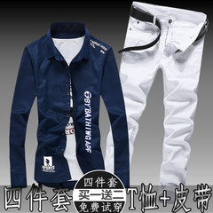 In the spring and Autumn period, men's white shirts, long sleeved jeans, Korean fashion, self cultivation, casual pants, clothes lining Shirts M pants 29 Long English lining with deep / pure white T