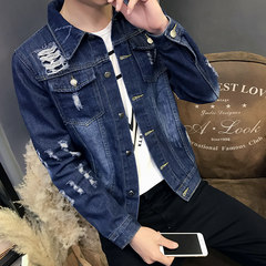 2017 youth new jeans jacket, men's coat, Korean Style Men's clothing, black boy clothes, handsome trend 3XL Navy Blue