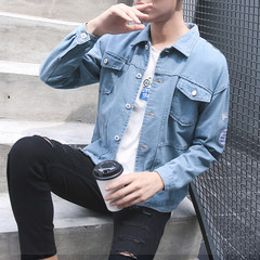 Autumn denim jacket male trend of Korean students all-match loose gown handsome little fresh BF wind jacket S blue