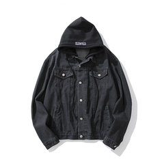 @ Hong Kong men's art men's cap jeans jacket, autumn and winter boys loose Street trend jacket autumn S black