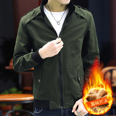 2017 new autumn jacket men s casual denim jacket with young male cashmere all-match thin slim jacket 3XL green