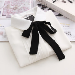 2017 Korean autumn female white long sleeved chiffon shirt, bow ribbon shirt wind size doll collar S [a] send black and white ribbon white
