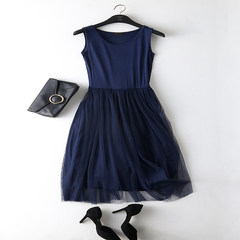 Autumn gauze skirt modal loose backing sling ride elastic lace vest dress code dress female Small Edition (90-120 Jin) Vest blue
