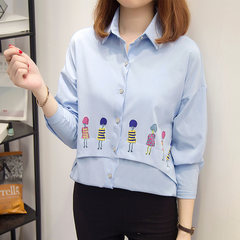 Women's clothes long shirt cotton white shirt 2017 summer autumn female new long sleeved loose in Korean XL [118~128 Jin pat] Conventional pure cotton 5002 blue