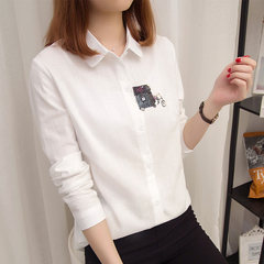 Women's clothes long shirt cotton white shirt 2017 summer autumn female new long sleeved loose in Korean XL [118~128 Jin pat] 1564 white conventional cotton