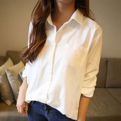 Women's clothes long shirt cotton white shirt 2017 summer autumn female new long sleeved loose in Korean XL [118~128 Jin pat] In 1515 long cotton