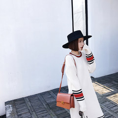 Knit dress autumn winter 2017 female Korean loose in the long section of the new long sleeved knee backing sweater dress F white