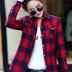 2017 spring sleeved Plaid Shirt casual dress Korean sanding cotton plaid shirt size student backing 3XL One thousand and twelve