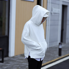 Autumn and winter men's simple Korean head plus pure cashmere thickened all-match Hong Kong men Hoodie Hoody tide wind M white
