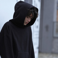 Autumn and winter men's simple Korean head plus pure cashmere thickened all-match Hong Kong men Hoodie Hoody tide wind M black
