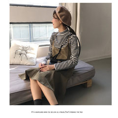 Autumn dress women's wear, small and refreshing in the long lotus leaf skirt, thin dress + striped T-shirt bottoming shirt F Black T-shirt single piece