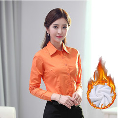 Winter warm white shirt, long sleeved women plus cashmere thickening plus cotton, professional attire Korean version of slim, work clothes bottoming 3XL orange