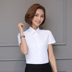 Autumn and winter white shirt, long sleeve career V collar, work clothes, twill suit, big code ol frock, cotton blouse 3XL White Twill Short Sleeve