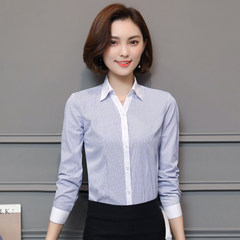 Autumn and winter white shirt, long sleeve career V collar, work clothes, twill suit, big code ol frock, cotton blouse 3XL Blue Striped V M127 white collar neck long sleeve.