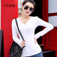 2017 new V collar cotton shirt, long sleeved T-shirt, black base clothes, autumn self-cultivation thin, autumn coat white S white