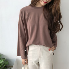 Korean women's all-match chic retro autumn loose BF simple student leisure long sleeved T-shirt jacket shirt F Milk color