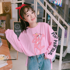 T-shirt, autumn dress, 2017 new version of Korean tide students loose BF wind Chic Pink Leopard long sleeved clothes M Pink