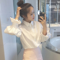 In the autumn of 2017 New South Korean students all-match chic wind shirt bottoming shirt baggy shirt sleeved white shirt woman S 1073 white