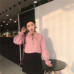 In the autumn of 2017 New South Korean students all-match chic wind shirt bottoming shirt baggy shirt sleeved white shirt woman S 746 red