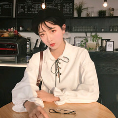 In the autumn of 2017 New South Korean students all-match chic wind shirt bottoming shirt baggy shirt sleeved white shirt woman S 746 white