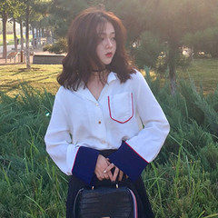 In the autumn of 2017 New South Korean students all-match chic wind shirt bottoming shirt baggy shirt sleeved white shirt woman S 1698 white