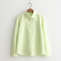 Every day special color 2017 autumn Oxford spinning long sleeve white shirt, female Korean blouse, women's blouse and blouse S Light green [round neck]