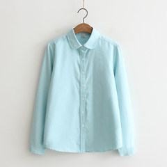 Every day special color 2017 autumn Oxford spinning long sleeve white shirt, female Korean blouse, women's blouse and blouse S Mint blue [round neck]