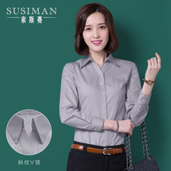 Autumn professional white shirt long sleeved girl Han Fan OL students shirt big size business suit interview overalls L/38 Light grey