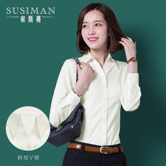 Autumn professional white shirt long sleeved girl Han Fan OL students shirt big size business suit interview overalls L/38 Apricot