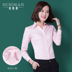 Autumn professional white shirt long sleeved girl Han Fan OL students shirt big size business suit interview overalls L/38 Pink