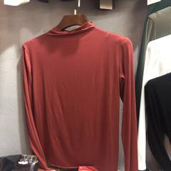 Sourtech fall 2017 semi thin section modal take long sleeved T-shirt collar women slim slim tight shirt S Red (Zhuan Hong)