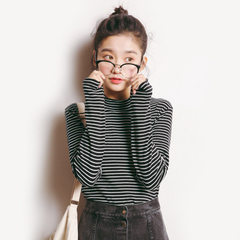 The 2017 winter half stretch slim cotton shirt striped turtleneck long sleeved T-shirt coat of female students F black