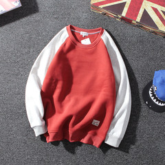 The winter with thick section of cashmere sweater Mens tide brand sports leisure Raglan T-shirt sweater Pullover coat color male M Watermelon Red