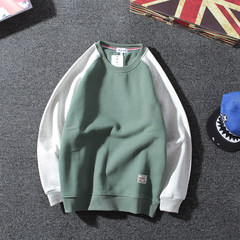 The winter with thick section of cashmere sweater Mens tide brand sports leisure Raglan T-shirt sweater Pullover coat color male M Pea green