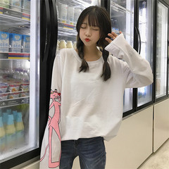 Female T-shirt of autumn clothes to wear long sleeved outside the pink panther Korean students ulzzang BF wind chic Harajuku loose clothes M white