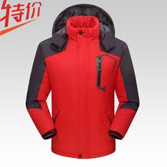 A man of season cotton padded Winter Assault plus velvet thickened waterproof outdoor sports jacket jacket men 3XL Waterproof velvet plus cotton red