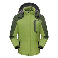A man of season cotton padded Winter Assault plus velvet thickened waterproof outdoor sports jacket jacket men 3XL Waterproof velvet plus cotton green