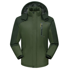 A man of season cotton padded Winter Assault plus velvet thickened waterproof outdoor sports jacket jacket men 3XL Waterproof, cashmere plus cotton, army green