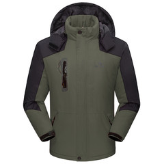 A man of season cotton padded Winter Assault plus velvet thickened waterproof outdoor sports jacket jacket men 3XL Waterproof, velvet and cotton thickening green