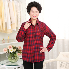 Cotton shirts for middle aged and elderly women are fitted with cotton plaid long sleeve shirts L (100-120 Jin) Three hundred and thirty-two