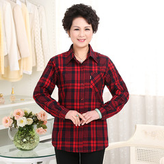 Cotton shirts for middle aged and elderly women are fitted with cotton plaid long sleeve shirts L (100-120 Jin) 007