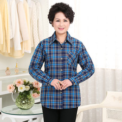 Cotton shirts for middle aged and elderly women are fitted with cotton plaid long sleeve shirts L (100-120 Jin) 002