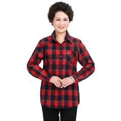 Cotton shirts for middle aged and elderly women are fitted with cotton plaid long sleeve shirts L (100-120 Jin) 004