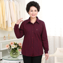 Cotton shirts for middle aged and elderly women are fitted with cotton plaid long sleeve shirts L (100-120 Jin) 010