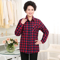 Cotton shirts for middle aged and elderly women are fitted with cotton plaid long sleeve shirts L (100-120 Jin) 012