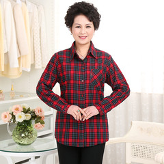 Cotton shirts for middle aged and elderly women are fitted with cotton plaid long sleeve shirts L (100-120 Jin) Three hundred and forty-two